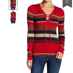 Romeo & Juliet Couture Long Sleeve Lace-Up Stripe